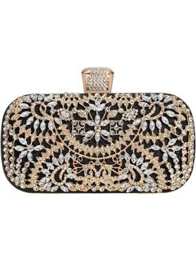 〽️Women's Black Tote Shoulder Rhinestone Chain Crossbody Handbag Evening Bags